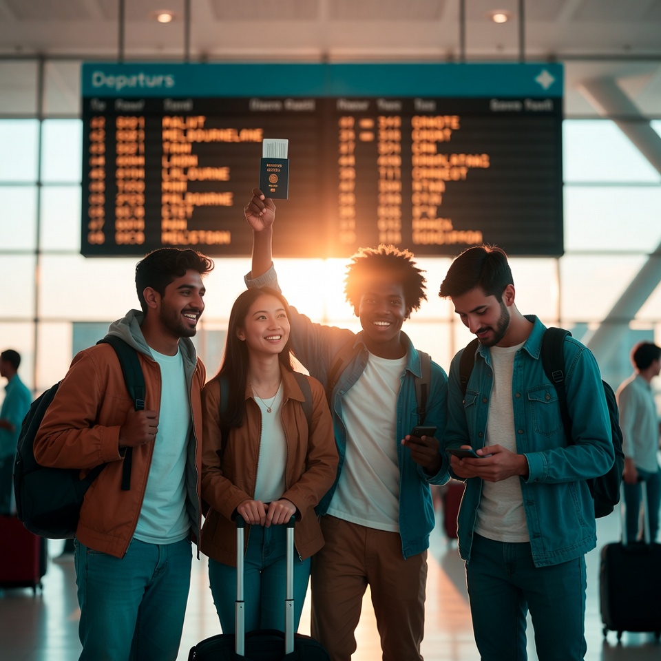 International students at airport