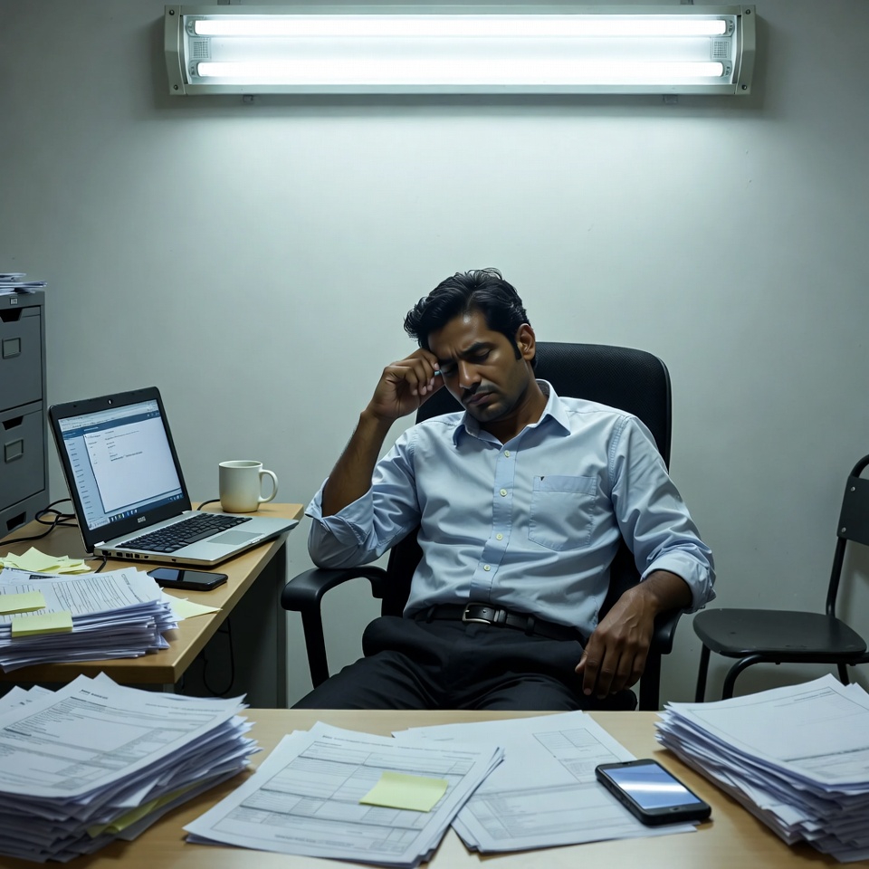 Counselor frustrated at empty desk