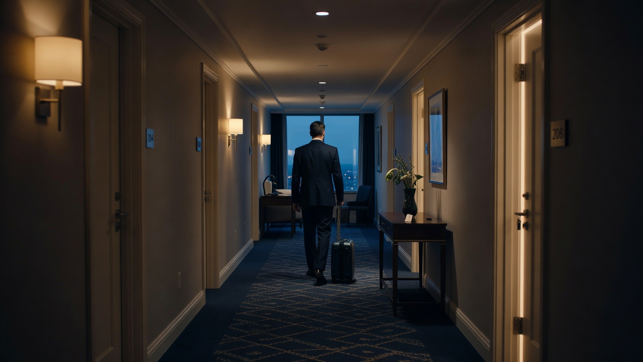Guest walking away from hotel